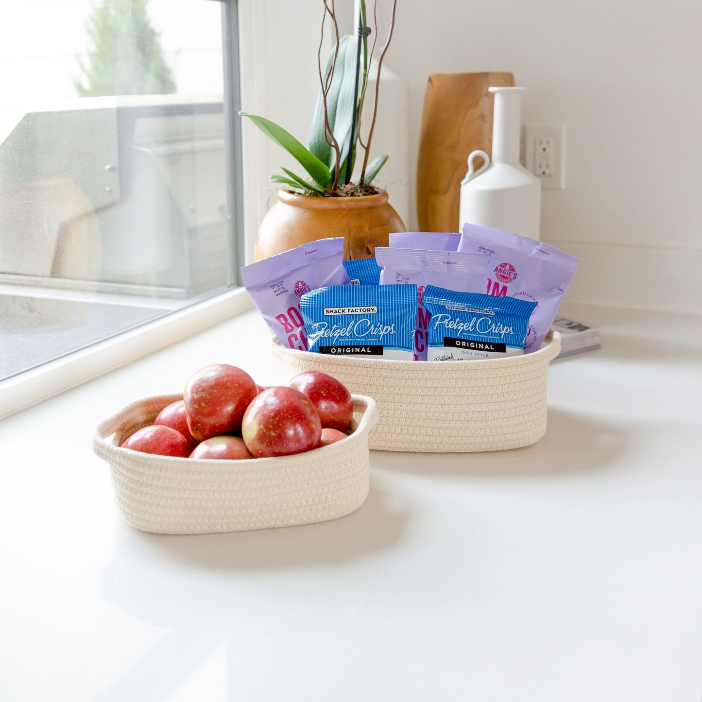 NaturalCozy Rectangle Rope Cotton Baskets Set of 5 (Beige)