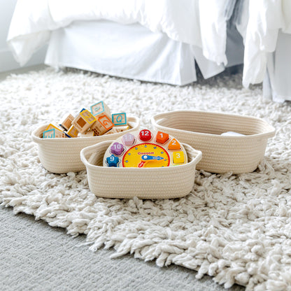 NaturalCozy Rectangle Rope Cotton Baskets Set of 5 (Beige)